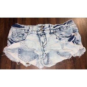 Hydraulic Womens Acid Wash Distressed Denim Shorts Low Rise Cut Size 7/8 Y2K